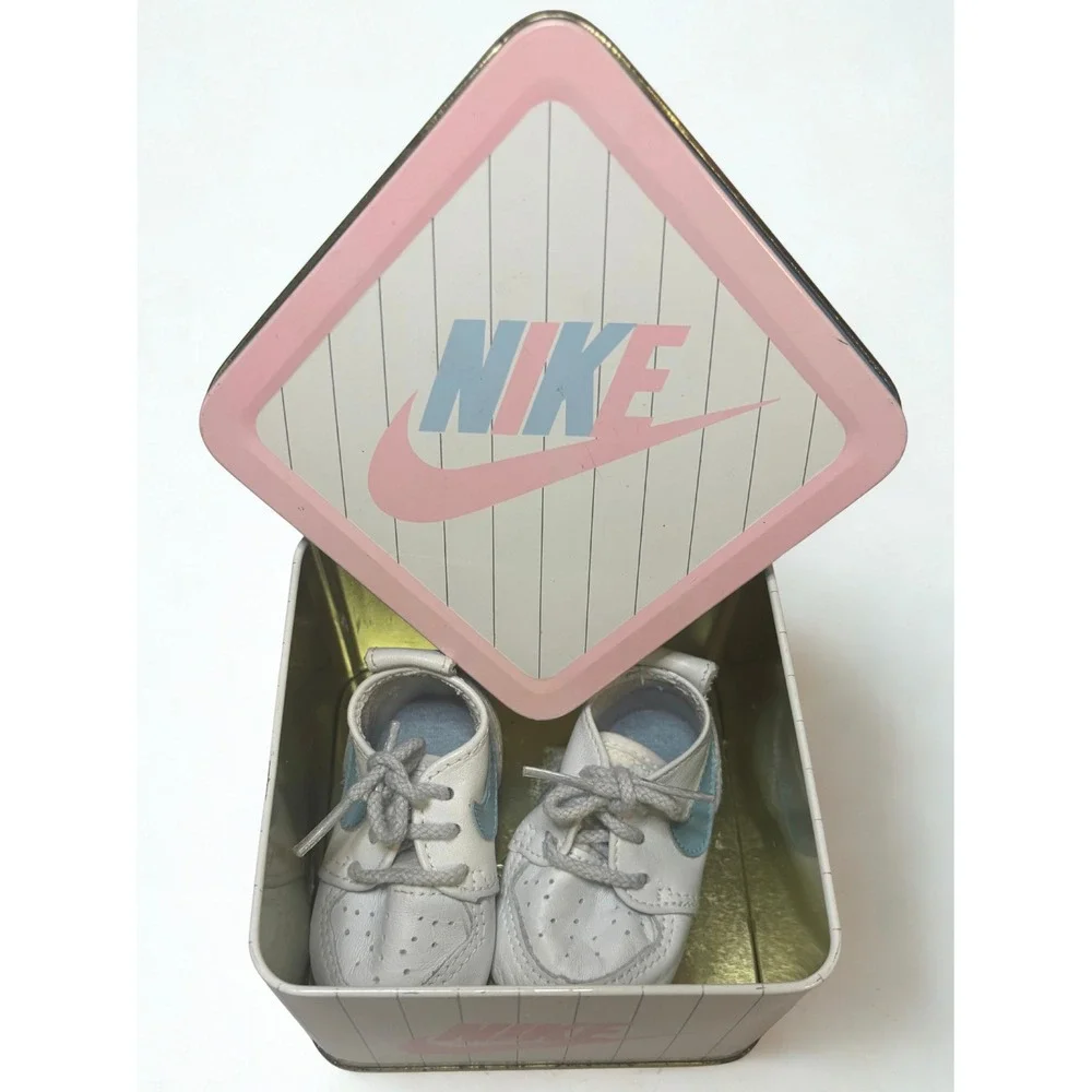 1986 Nike Baby Sneakers Sweet Dreams Original Tin White‎ Blue Infant Baby Reveal